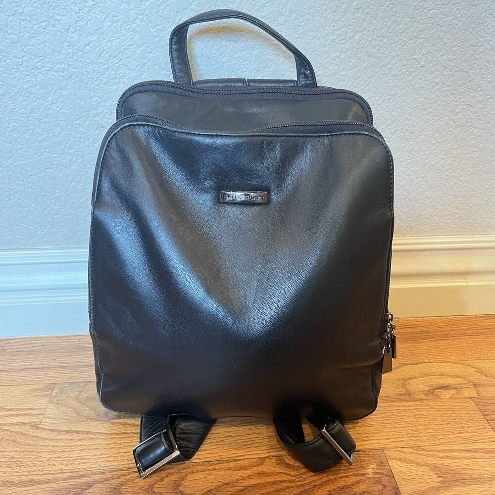 Wilson's Leather Pelle Studio Black Leather Medium Shoulder Backpack Butter Soft